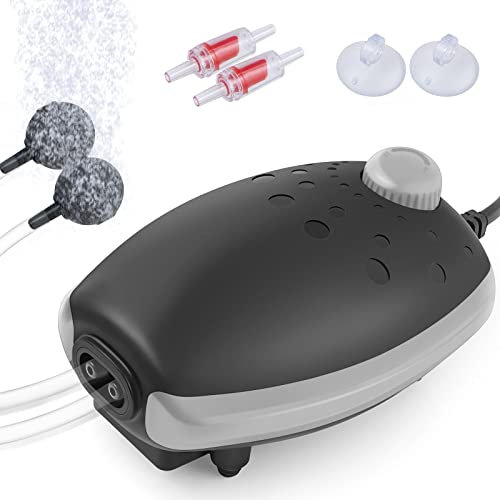 HITOP Aquarium Air Pump with Accessories, Silent Oxygen Pump for Aquarium, Whisper Aerator for Fish Tank 30L to 400 Litres (BLACK -GRAY)