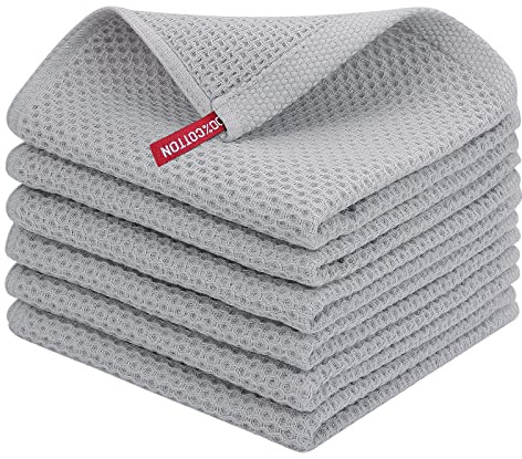 Homaxy Paños de Cocina de Tejido gofre 100% algodón, ultrasuaves, absorbentes, de Secado rápido, 12 x 12 Pulgadas, Paquete de 6, Color Gris Claro