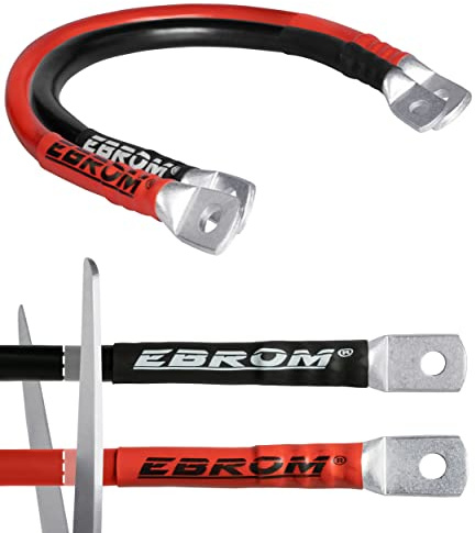 EBROM Batteriekabel rot + schwarz 12V / 24V, 30cm bis 5m, Querschnitt: 50 mm² Stromstärken bis 168A mit 2xM8 Kabelschuh/Ringösen für Versorgungsbatterien und Traktionsbatterien - 50mm2, Länge: 100 cm