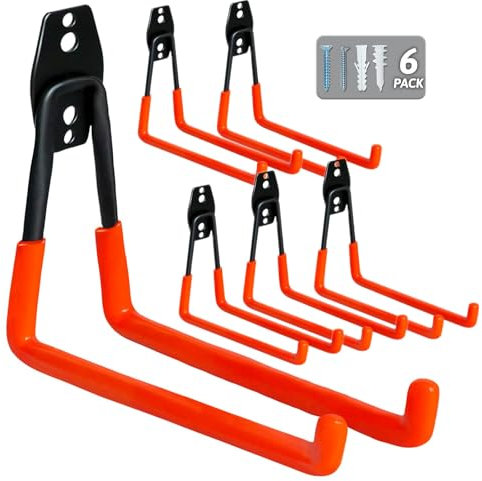 WMK 7.3'' Garage Hooks Heavy Duty Wall Hook, 6 Pack Garage Storage Hook, Wall Mount Utility Garage Hooks for Hanging Tools Bike Ladder (Orange)