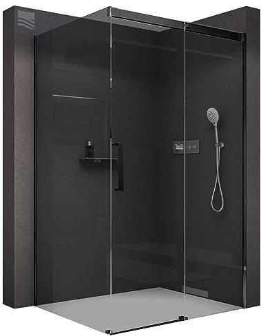 BERNSTEIN Duschkabine mit Schiebetür Eckdusche DX906 FLEX Schwarz matt - Dusche Schiebetür x Breite: 100x100cm Graues Duschglas aus 8mm ESG Klarglas mit NANO-Beschichtung