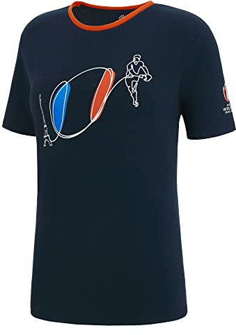 Macron T-Shirt für Damen, Rugby, Frankreich, World Cup 2023, offiziell, blau, Small