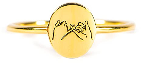 STORYJEWELLERY Friendship Rings, Friend Rings, Pinky Promise Ring, Friend Gifts, 18K Gold Plated 925 Sterling Silver Matching Ring for Sisters, Bestie Gifts for Women, Size 10