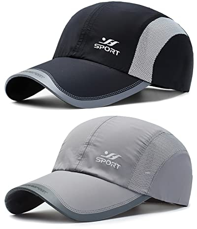 AYPOW 2 Pack Unisex Schnell Trocknend Baseball Cap Baseballkappe, Modisches Lässig Atmungsaktiv Mesh Sportkappe, Leichte Faltbare Outdoor Sportmütze Basecap Sonnenhut Baseballmütze für Herren Damen