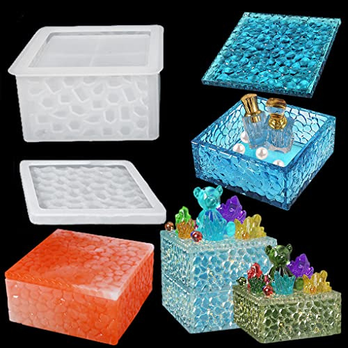 FineInno Stampi per Resina Epossidica Scatola di Gioielli Storage Box Resin Molds Stampoo Silicone Contenitori Stampi per Colata Barattoli DIY Decorazione Della Casa