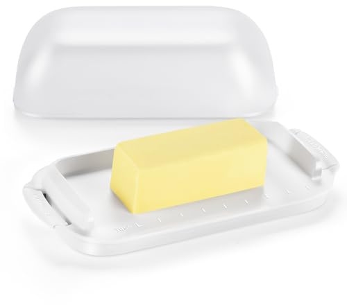 AONCO Butter Dish with Lid, Butter Container Holds for Countertop, Unbreakable Butter Keeper for Home Kitchen Decor, Perfect for East/West Coast Butter, BPA-free, Microwave/Dishwasher Safe (White)