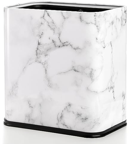 Coloch 2.4 Gallon/9L Rectangle Marble Print Metal Trash Can, Stainless Steel Bathroom Wastebasket Narrow Garbage Bin Invisi-Overlap Open Top Rubbish Bin for Bathroom, Kitchen, Home, Hotel