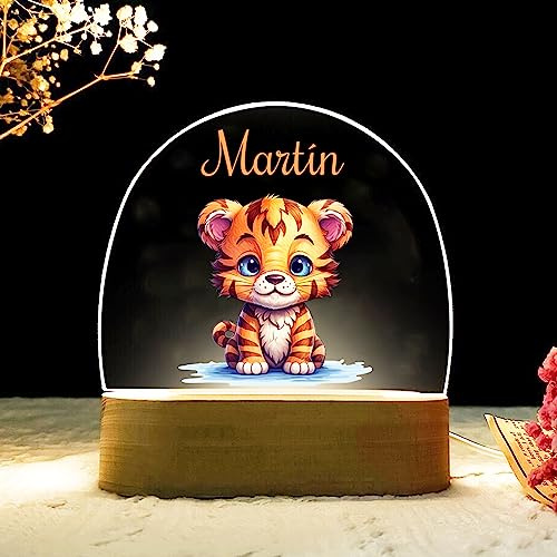 RecontraMago Lampara Infantil Personalizada para bebes y niños de mesita de noche Regalos bebe recien nacido personalizada decoracion habitacion bebe luz quitamiedos originales niña (TIGRE1)