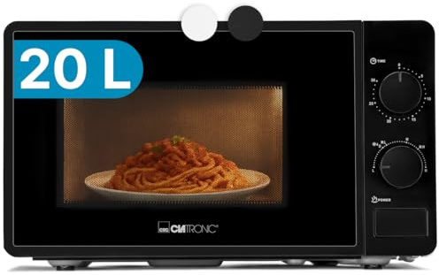Clatronic® Forno a microonde con vano cottura da 20 l e illuminazione per camera di cottura, Microwave con 6 livelli di potenza, Microonde con timer da 30 minuti, Microonde con piatto girevole Ø 24,5