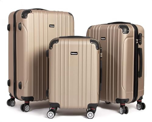 Todeco Set valises rigides 3 Pieces, Valises de Voyage Champagne
