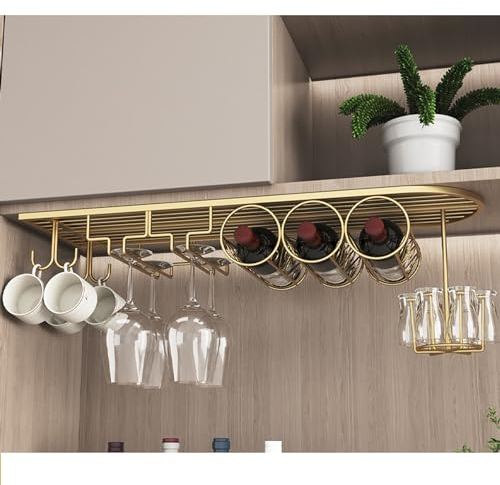 Weinglashalter Hängend,Gläserhalter Metall,Weingläser Aufhängen Gläserschiene Halter Unter Schrank,Hängendes Weinglasregal Wine Glass Holder,Weinglas Halterung,für Küche Bar Restaurant ( Color : Gold