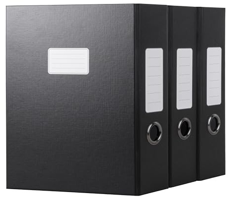 JiaWei 3er Pack 8 cm breit DIN A4 Sammelboxen mit Magnetisch Deckelx, aus 1800 g/m² extra starkem Karton Für 600 Blatt, Mit Auswechselbaren Etiketten, 32×24×8cm, Aktenordner, dokumentenbox-Schwarz