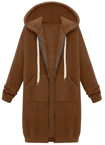 DHYUEN Oversize Pullover Damen Winter Sweatjacke Damen Sweatshirt Ohne Kapuze Übergangsjacke Übergangs Hoodie Trachtenjacke Oversize Hoodie Damen Softshelljacke Hoodie Teenager Mädchen（1-Coffee，XL）