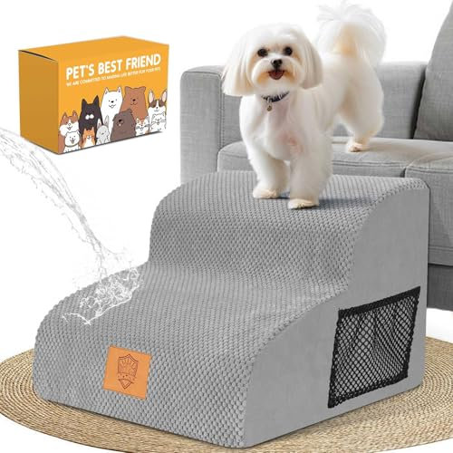 Zvonema Hundetreppe für Kleine Hunde, Hundetreppe, wasserdichte Hunde Treppe 2 Stufen, rutschfeste Haustiertreppe aus Schwamm, Waschbar Tiertreppe, Hunderampe für Sofa Bett, Tragbar Katzentreppe