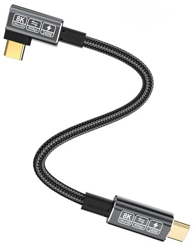 HOTUTUKI 90-Degree Câble USB4 Thunderbolt 4 - 240W, 40 Gbps, 8K @ 60Hz HDR USB C vers USB C pour Hub, Dock, PC, eGUP (0.45M)