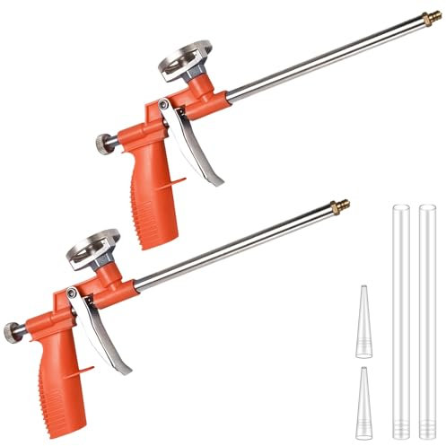 GOMETY PU Schaumpistole: 2 Stück Orange Bauschaumpistole aus Metall, Ergonomischer Kunststoffgriff mit Teflon Beschichtung, für Heim und Bürogebrauch