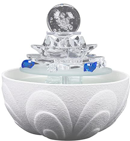 Fontana da tavolo con cascata trasparente in stile loto, mini scrivania, caratteristica relax Zen, fontane da tavolo for interni con pompa automatica, decorazione rilassante for casa/ufficio