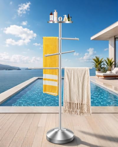 Aubliss Pool Towel Rack Outdoor, 54 Outdoor Towel Rack for Pool, Rustproof