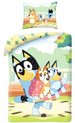 Bluey sängkläder set, vändbart påslakan 140 x 200 cm, örngott 65 x 65 cm (Bluey påslakan set - A)