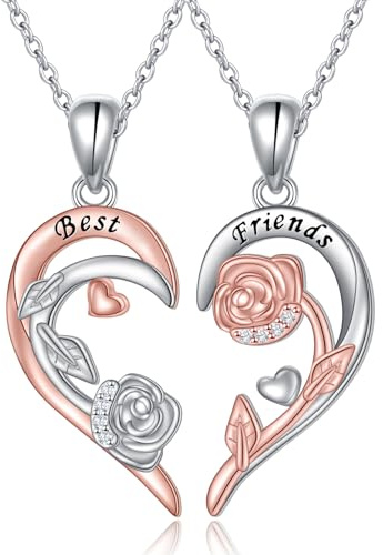 HOOHWE Rose Bff kedjor för 2 hängen 925 sterlingsilver vänskapskedja för damer bästa vänner halsband