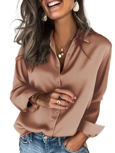 Zeagoo Satin Blouses for Women Dressy Long Sleeve Button Down Shirts for Women