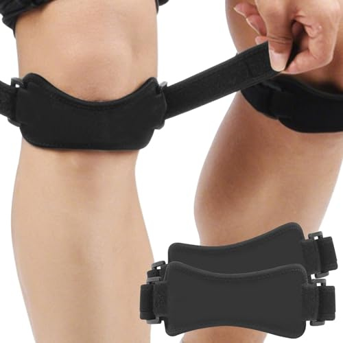 HOTUT Genouillère Rotulienne Réglable, 2 Pièces Sangles de Genou pour Tendon Rotulien, Genouillere Sangle Support Genou, Genouillère Sport, Soutien et Protection des Genoux, Pour Fitness, Running