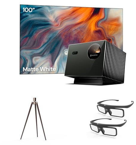 Valerion Home Theater Bundle - Includes Valerion Pro2 4k Projector + 100 Matte White Screen + Wall Mount Bracket + 3D Glasses