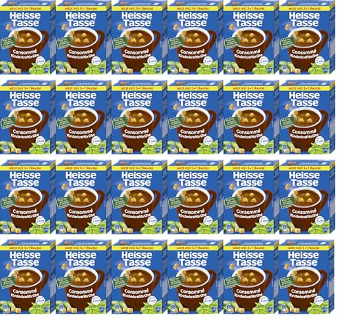 Heisse Tasse Erasco 24er Set Consomme Rinderkraftbrühe Vorteilspack (96 Suppen) – Fertiggerichte, Instant Nudeln & 5 Minuten Terrine – Suppenvielfalt – schnelle Mahlzeit für Zuhause & Büro