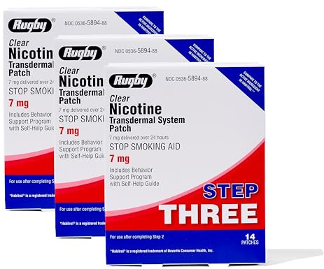 Rugby Clear Nicotine Patches - 7mg Transdermal System Patch - Smoking or Vaping Quitting Aid - Step 3 - (3 Pack)