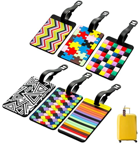 Aihoom 6 pcs Etiquetas de Equipaje, Etiquetas de Identificación Personalizadas y Multicolor para Maletas y Mochilas, Rectangulares, Sin Revestimiento, Frormas Geométricas