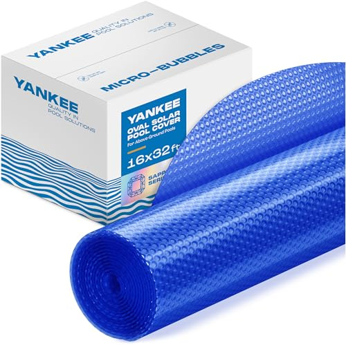 Oval Solar Pool Cover - Extra Durable 16-Mil Polymer Micro Bubble for 16 x 32 ft Above Ground Pool by Yankee, Keeps Water Warm, Prevents Loss, Weatherproof Solar Blanket