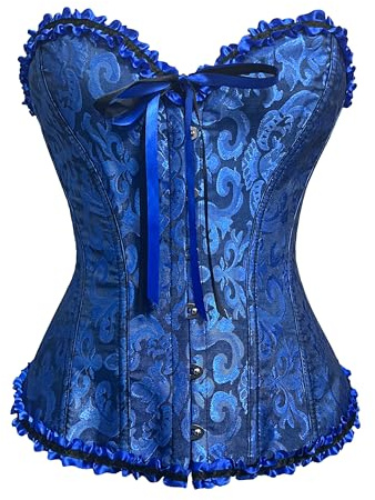 Wikoan Corset Femme Bustier Sexy Top Lacets Gothique Dentelle Floral Vintage Corsets pour Halloween Carnaval Jeu de Rôle Bleu Foncé XXL