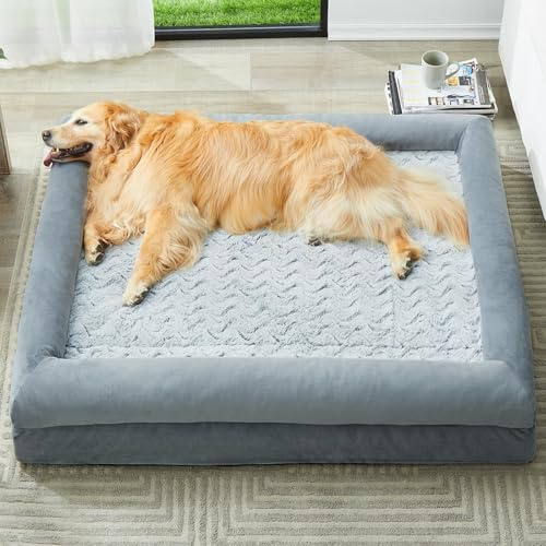 Quilmfoam Large Dog Bed Orthopaedic Support Dog Sofa, Washable Sofa Bed Designed for Sleeping with Removable Waterproof Cover & Bolster Sides, Supportive Medium Pet Bed Grey 104x71x17.7cm