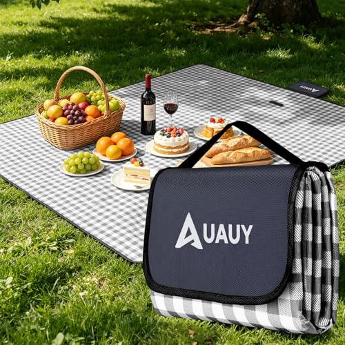 AUAUY Picknickfilt 200 x 200 cm, stor bärbar picknickmatta med handtag, Oxford bordsduk, vattentät, vikbar utomhusmatta för camping, trädgård, vandring, resor