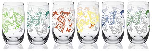 Sendez Lot de 6 verres à long drink 320 ml avec papillons multicolores