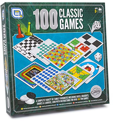 100 jeux classiques Compendium – Une collection de jeux de société classiques familiaux – Comprend les échecs, les dames et le ludo