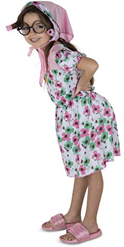 Dress Up America Déguisement de grand-mère pour filles - Ensemble robe, écharpe et bigoudis grand-mère pour enfants