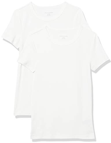Amazon Essentials Women's Slim-Fit Short-Sleeve Crewneck T-Shirt, Pack of 2, White, Medium