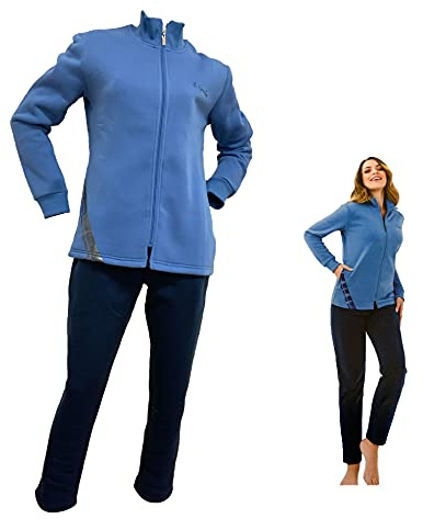 Il Granchio Tuta Donna in Felpa di Cotone Invernale, Vari Modelli, Sportiva, Garzata (6001 Denim, S)
