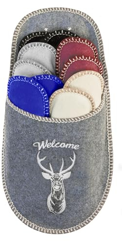 BOOTSY® Gästepantoffeln (5 Paar) • Filz Pantoffeln Gäste • Gästehausschuhe Set • Größen 35/38, 38/40 (2x), 41/43, 44/45 • Schlappen Damen & Herren • Inkl. Aufbewahrungstasche