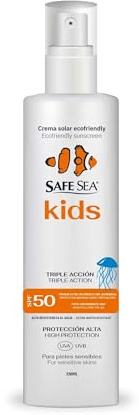 SAFE SEA - Solar Medusas Crema Solar 50 Niños 250ml | Protector Solar 50 SPF | Protege la Piel de Picaduras de Medusas | Protector Solar en Spray Muy Resistente al Agua | Adaptado a Pieles Sensibles