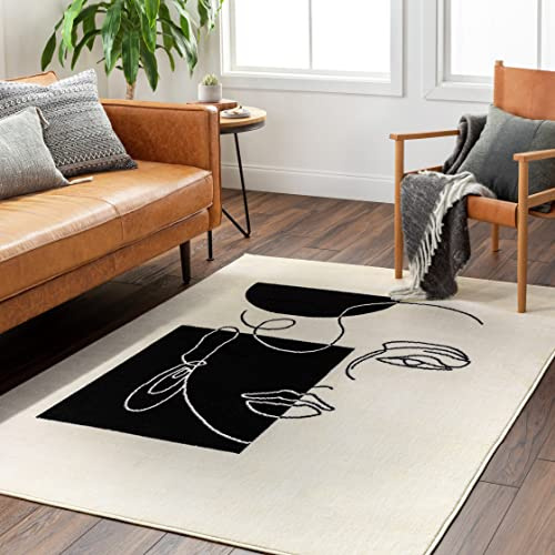 Livabliss Spokane Tappeto Salotto Moderno Astratto Tappeto Soggiorno, Camera da Letto, Pranzo Moderni Tappeti Effetto Marmo, Morbido e Pelo Corto, Ampio 152x213 cm, Neutral Avorio e Nero