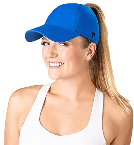 TOP KNOT Performance 2.0 Baseball Caps for Women - Womens Ponytail Hats for Running, Tennis, Golf & All Occassions (Sport Blue, Med-Large)