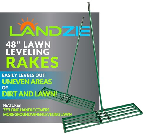 LANDZIE - The Original Lawn Leveling Rake – 48 Steel Handle Yard Leveler, Lawn Level Tool for Creating a Flat Surface - Works for Soil, Dirt, Topdressing, and Ground