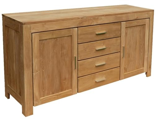 Teako Design Sideboard Nacka Teak Massivholz, 180 cm Breit, Wohnzimmer, naturfarben, Langlebiges Teakholz Möbel, Nachhaltiges Möbelstück, Robuste Wohnzimmermöbel, Stauraummöbel