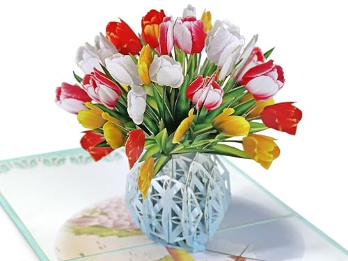 3D Pop Up Tulip Flowers Card, Bouquet of Tulips, Happy Birthday popup Card, Congratulations, Anniversary, Mother’s Day.