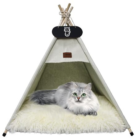 Whiwhi Tipi Zelt für Haustiere Katzenzelt mit Doppelseitiger Plüsch Matte Luxery Hundezelte Hundehöhle Abnehmbar und Waschbar Haustierhäuser 70x70x80cm