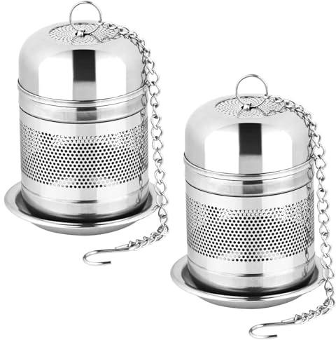 Fri4Free 2PCS Tea Infuser Strainer - Stainless Steel Strainers for Loose Leaf Tea, Steeper, Fine Mesh Ball holder with Chain Hook and Lid, Reusable Filter Bags Diffusers