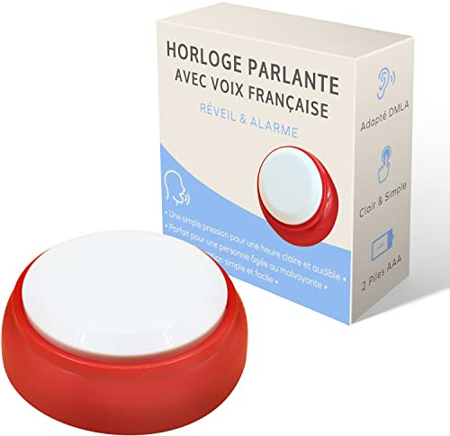 Rissler Horloge Parlante - Voix Française Claire - pour Alzheimer, Malvoyante ou Personne Agée - Idée Cadeau pour Grand Père - avec Réveil Alarme sonore pour Senior (Rouge)