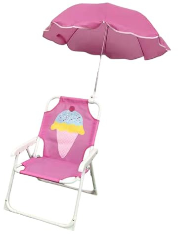 Kids Camping Chair Children's Folding Chairs Lightweight Kids Beach Chair Kids Folding Chair with Umbrella Canopy Shade Child Camping Chair for Park Garden Trips Beach Camping Outdoor Patio, ice cream